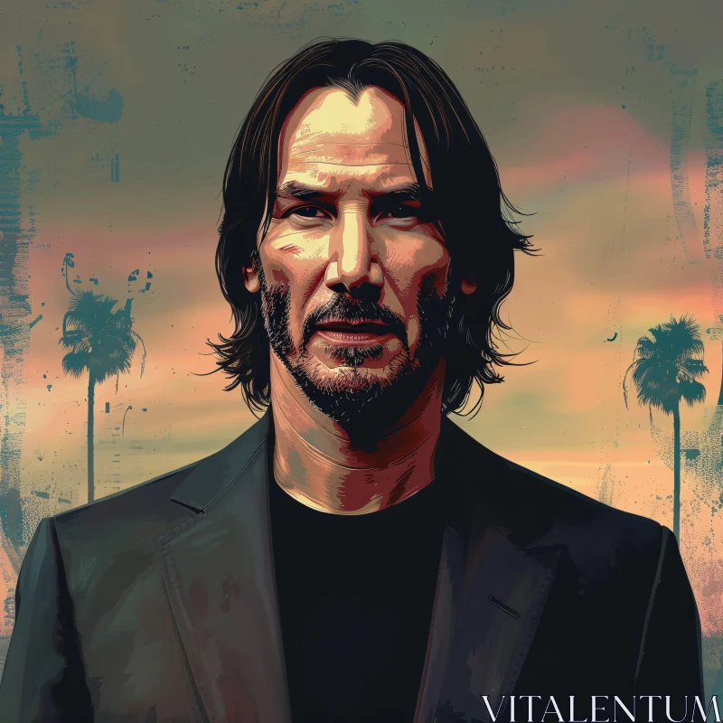 Keanu Reeves Pop Art Sunset Portrait AI Image