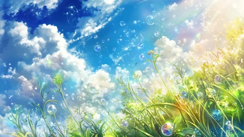 Sunlit Bubbles in a Summer Meadow