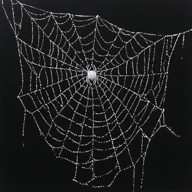 Spiderweb with Dewdrops on Black Background