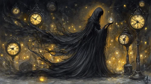 Mystic Figure with Clocks and Lights