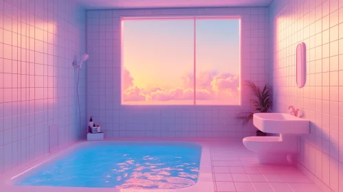 Tranquil Bathroom with Sunset Window