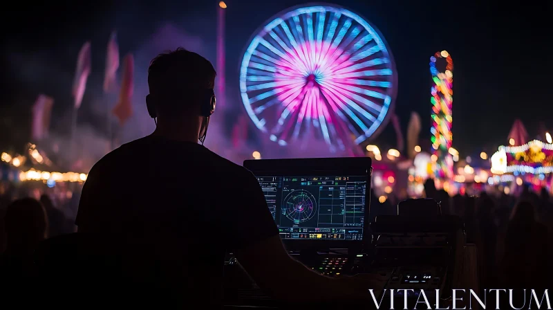 Carnival Night Lights: Ferris Wheel in View AI Image