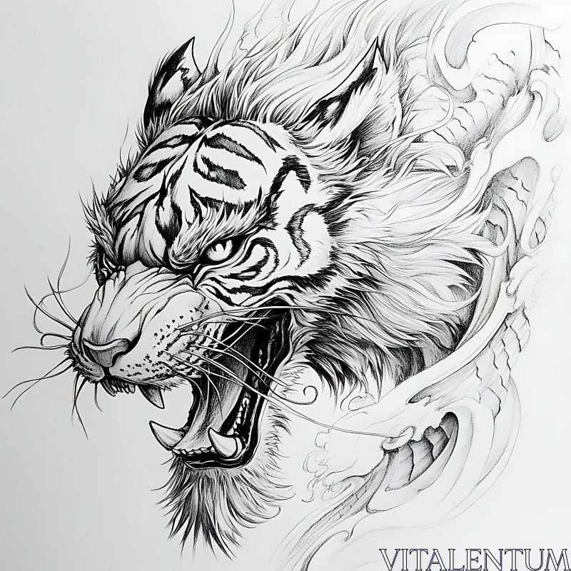 Powerful Tiger Roar Sketch AI Image