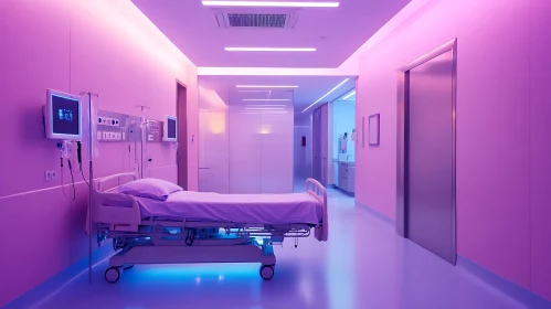 Hospital Room with Purple and Blue Lighting