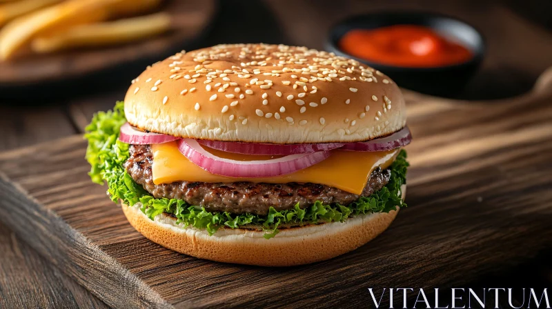 Appetizing Cheese Burger with Fresh Ingredients AI Image