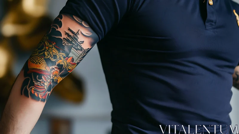 Detailed Japanese Samurai Tattoo Art AI Image