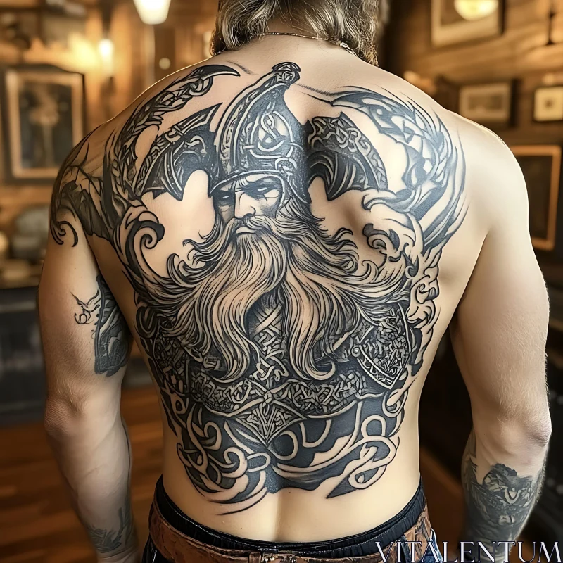 Nordic Viking Warrior Full Back Tattoo AI Image