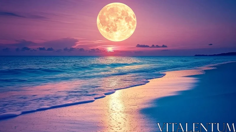 AI ART Tranquil Beach Bathed in Moonlight