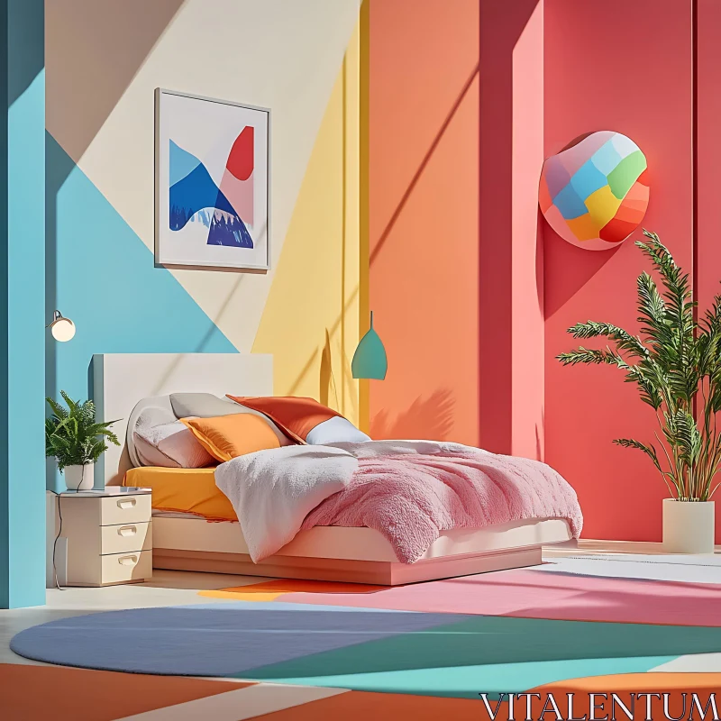 AI ART Vibrant Geometric Bedroom Art