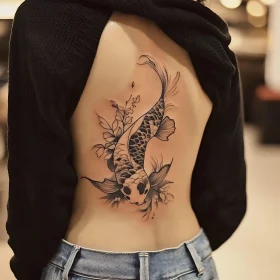 Intricate Koi Fish Back Tattoo Design