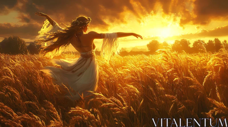 AI ART Woman in Field at Sunset