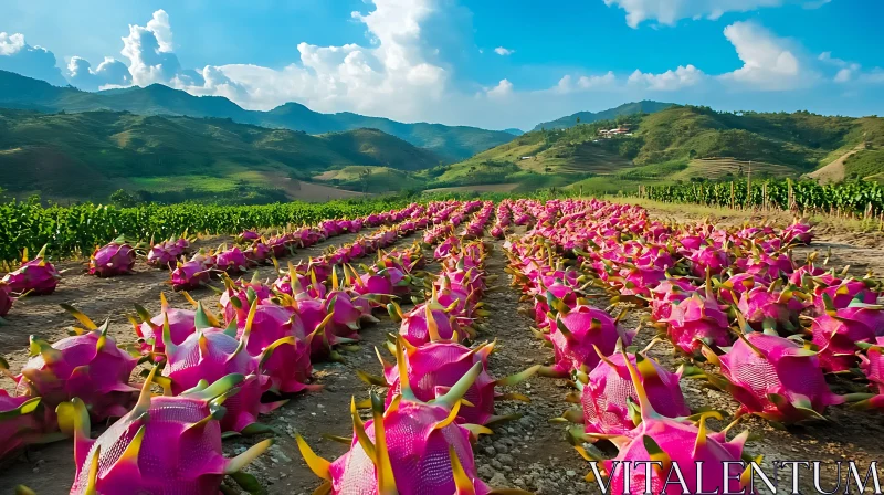 AI ART Pink Dragon Fruit on the Field