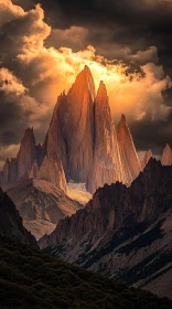 Golden Peaks Amidst Dramatic Clouds