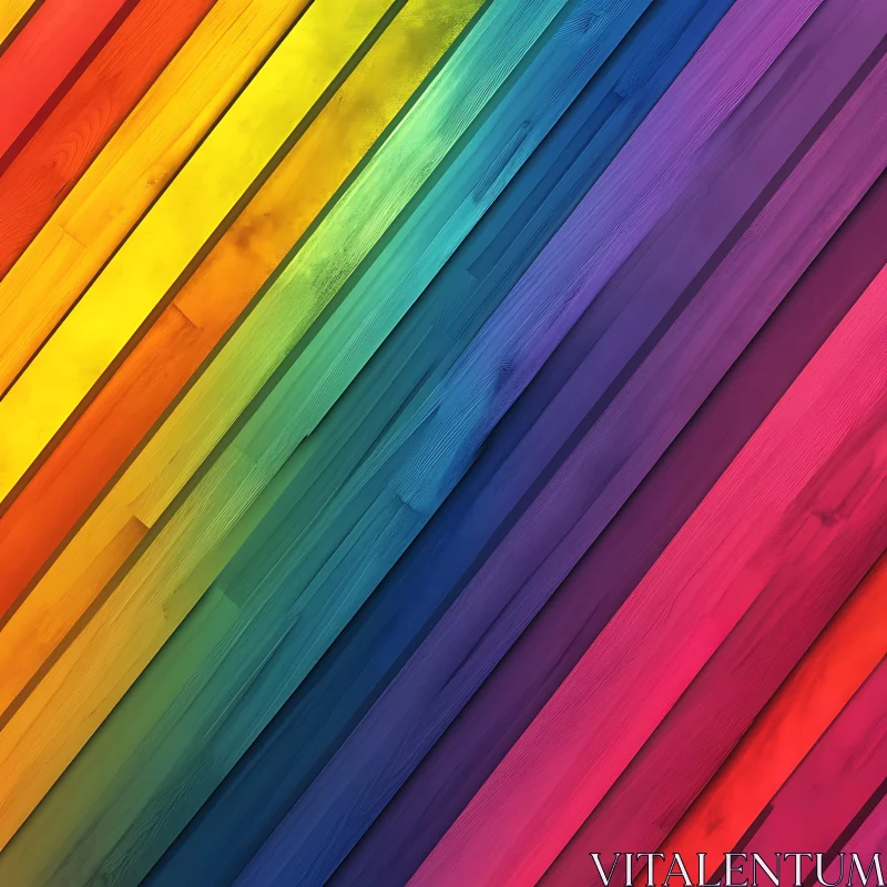 Diagonal Rainbow Planks: Abstract Color Array AI Image