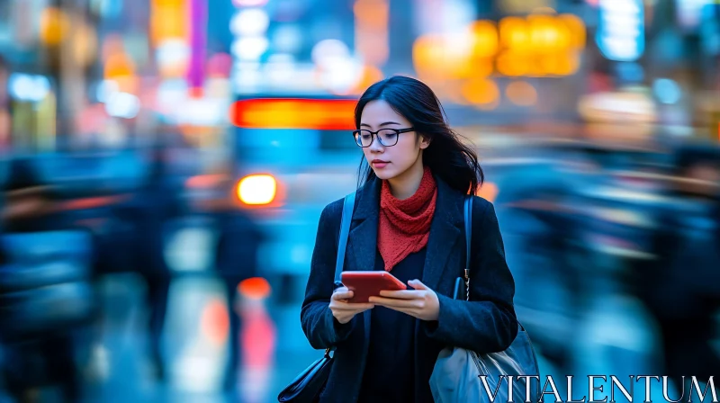 Urban Woman with Mobile Device AI Image