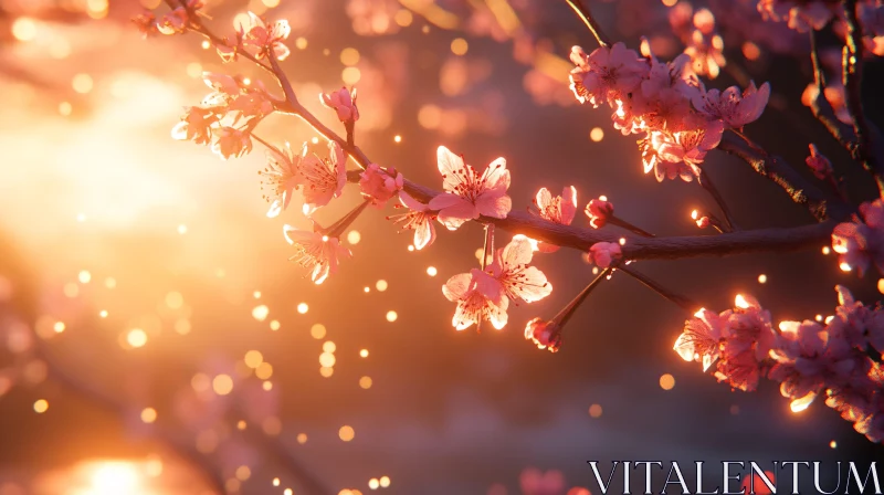 AI ART Warm Sunlight on Cherry Blossoms