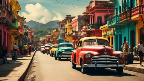 Antique Cars on a Colorful Street - A Historical and Cultural Journey
