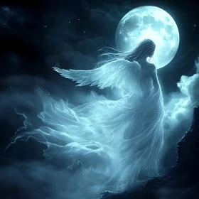 Moonlit Angel with Wings of Light