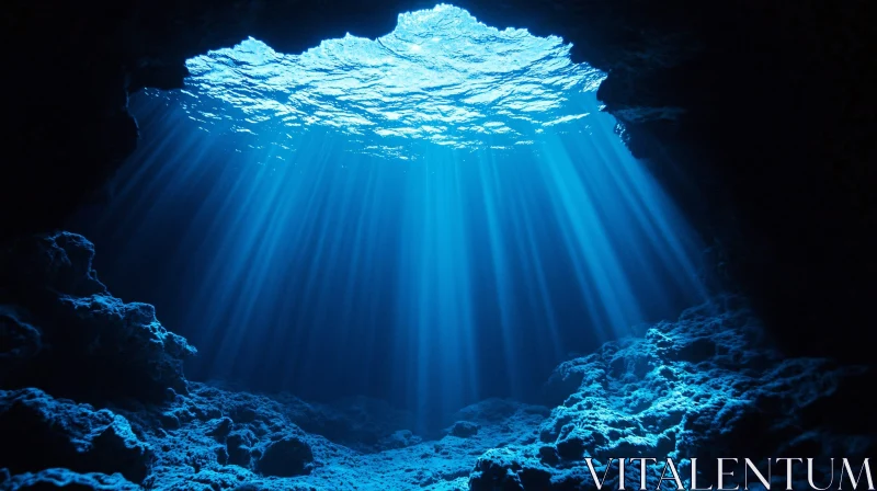 Sunlit Underwater Cavern AI Image