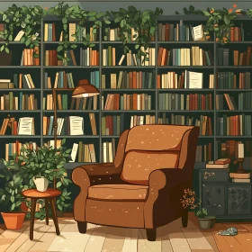Cozy Interior with Bookshelf and Seat