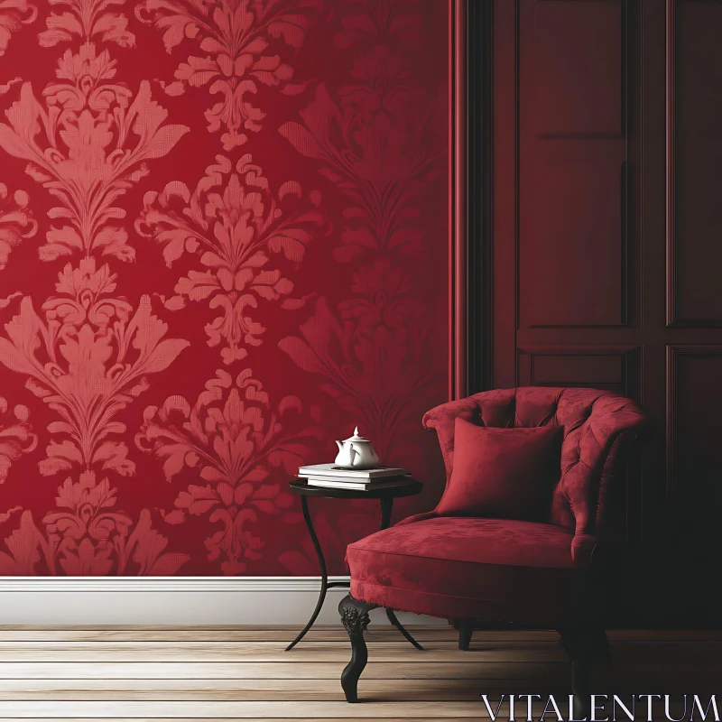 AI ART Vintage Red Room with Chair