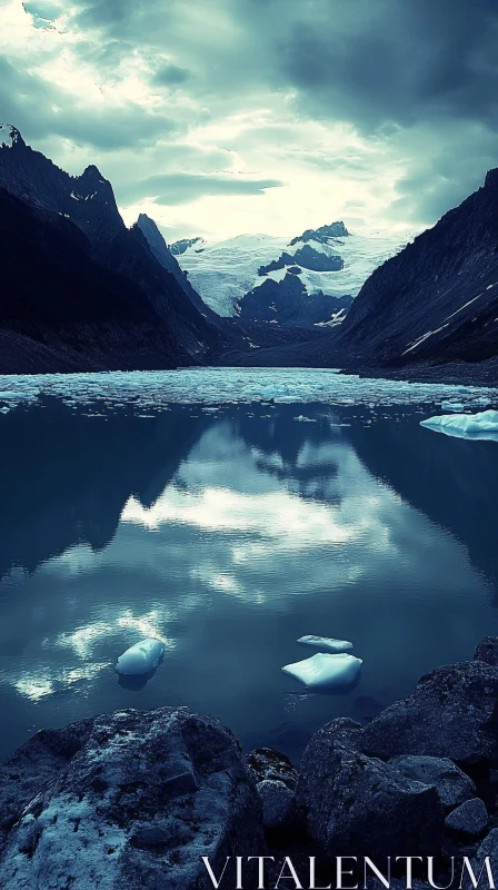 Tranquil Glacial Lake in Mountainous Landscape AI Image