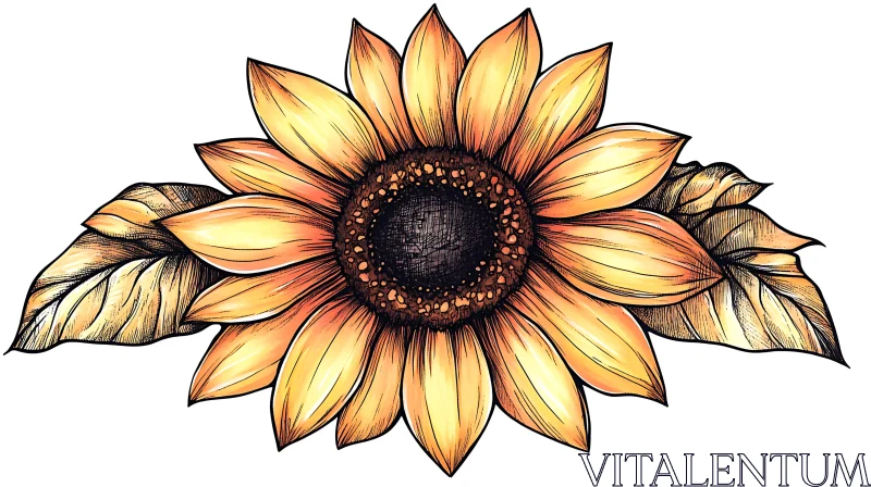 Sunflower Drawing with Intricate Leaves AI Image