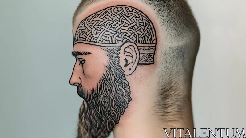 Intricate Bearded Man and Celtic Knot Tattoo Design AI Image