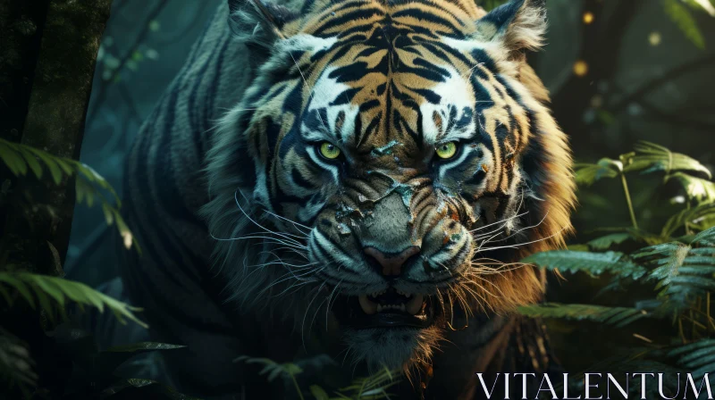 Dark Jungle Chase: Intricate Tiger Portraiture AI Image