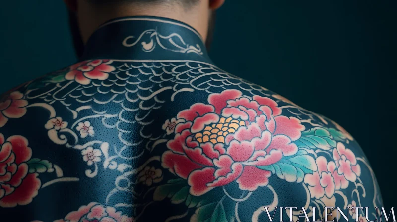 Detailed Colorful Floral Back Tattoo Art AI Image