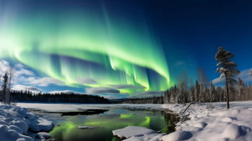 Enchanting Northern Lights Over Romantic Riverscape