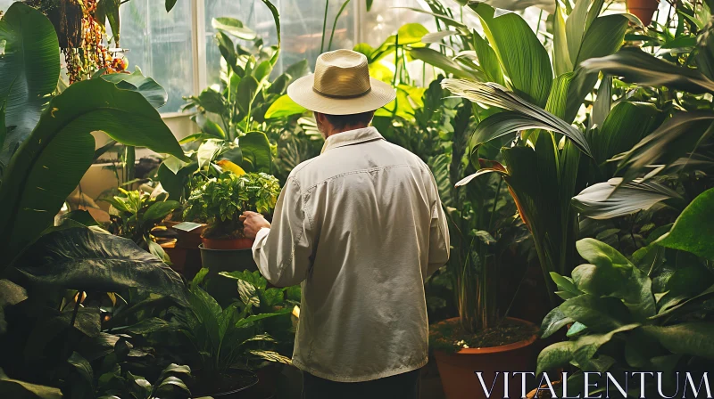 Botanical Greenhouse with Person AI Image