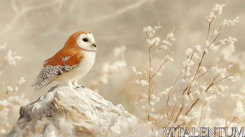 Owl on Snowy Rock AI Image