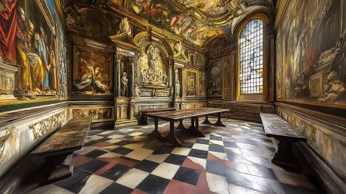 Vintage Hall with Checkered Floor