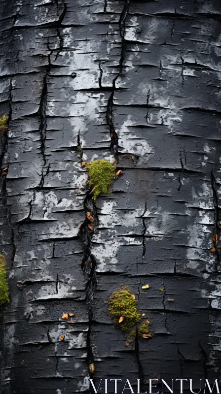 Mossy Tree Trunk with Charred Black Bark - A Natural Mystery AI Image