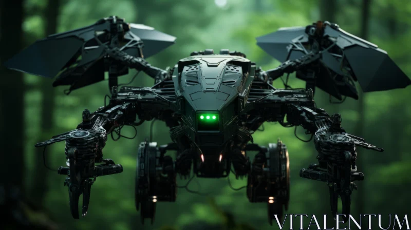 Photorealistic rendering of a robot in a forest AI Image