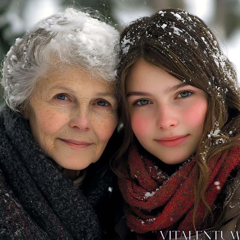 Snowy Day Portrait: Generations of Love AI Image