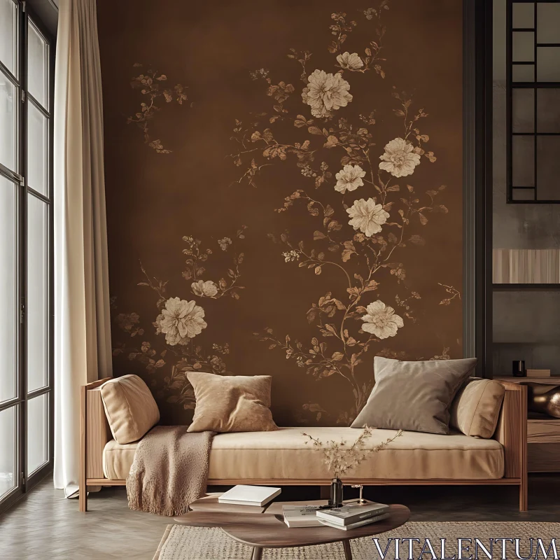 AI ART Cozy Living Room with Floral Accents