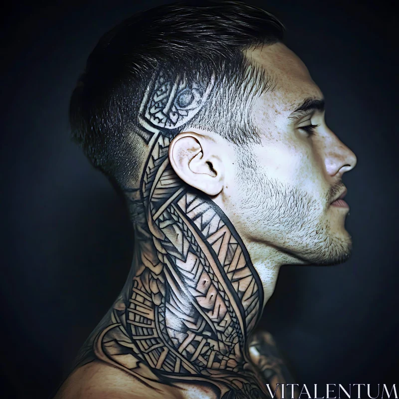 Tribal Tattoos on Neck and Head AI Image