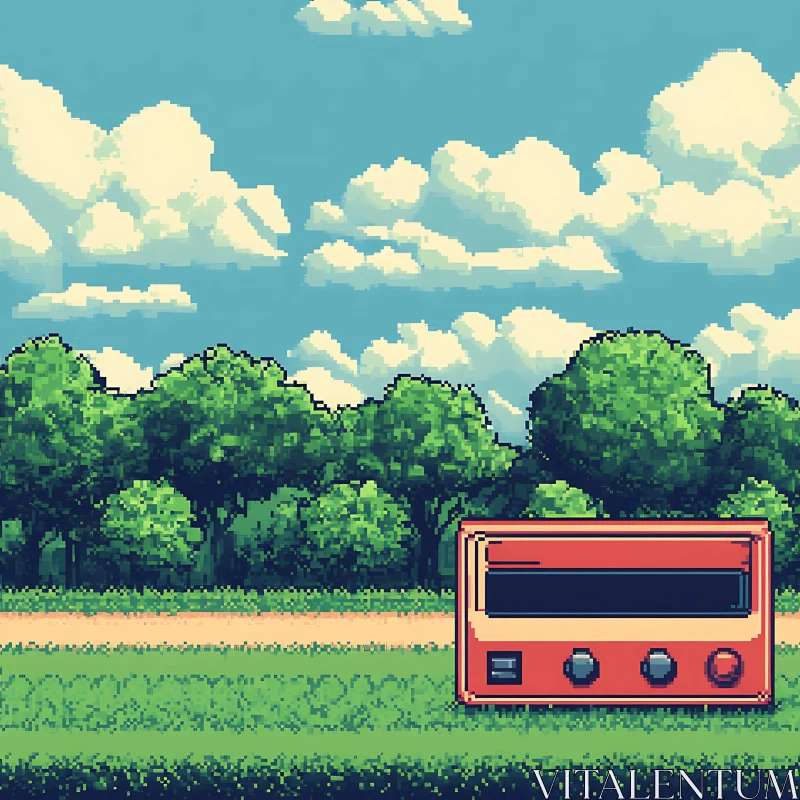 AI ART Retro Cassette Player in Pixelated Nature