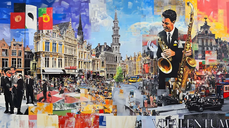 AI ART Urban Jazz: A Mixed Media Cityscape