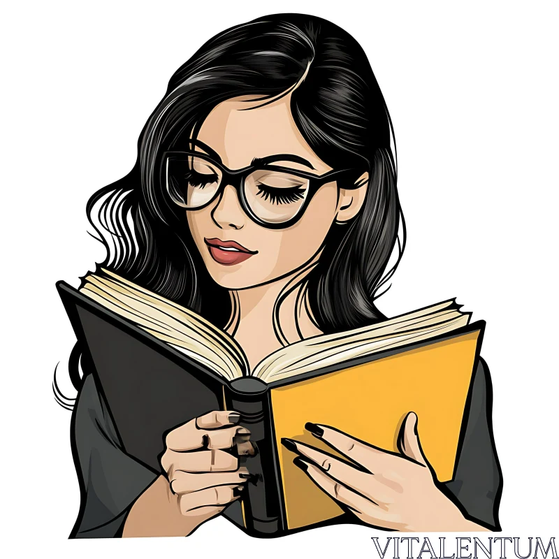 Cartoon Woman Enjoying a Book AI Image