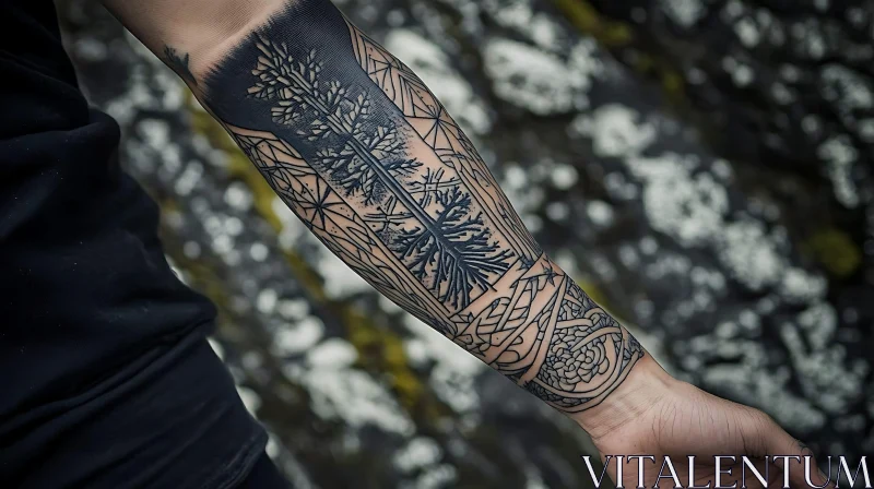 Geometric Tree Tattoo on Forearm AI Image