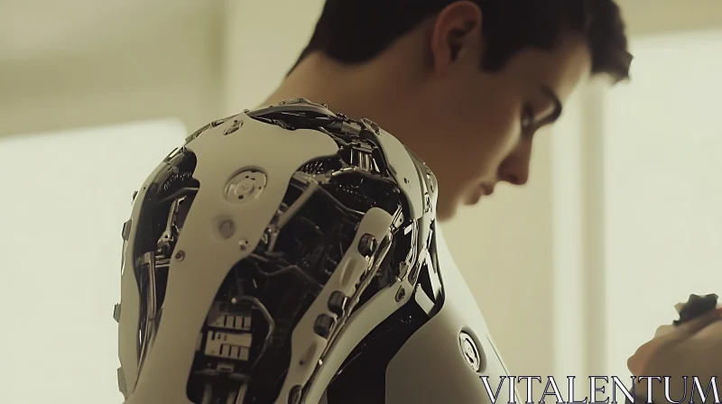 Man with Hi-Tech Bionic Arm AI Image