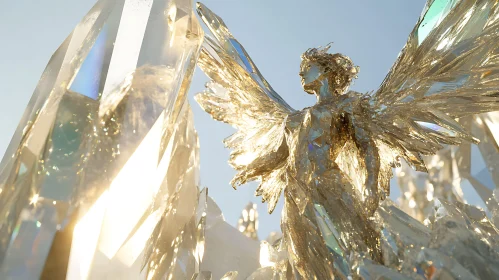 Angel Statue With Crystal Background