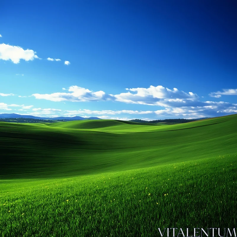 AI ART Lush Green Field with Blue Sky