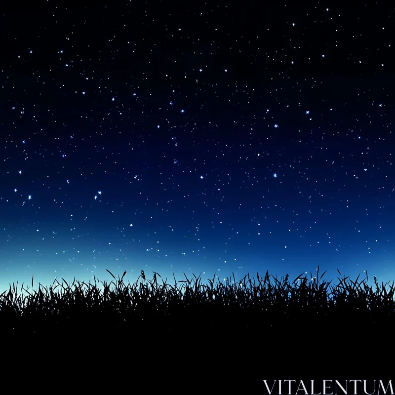 Peaceful Night Sky with Grass Silhouette AI Image