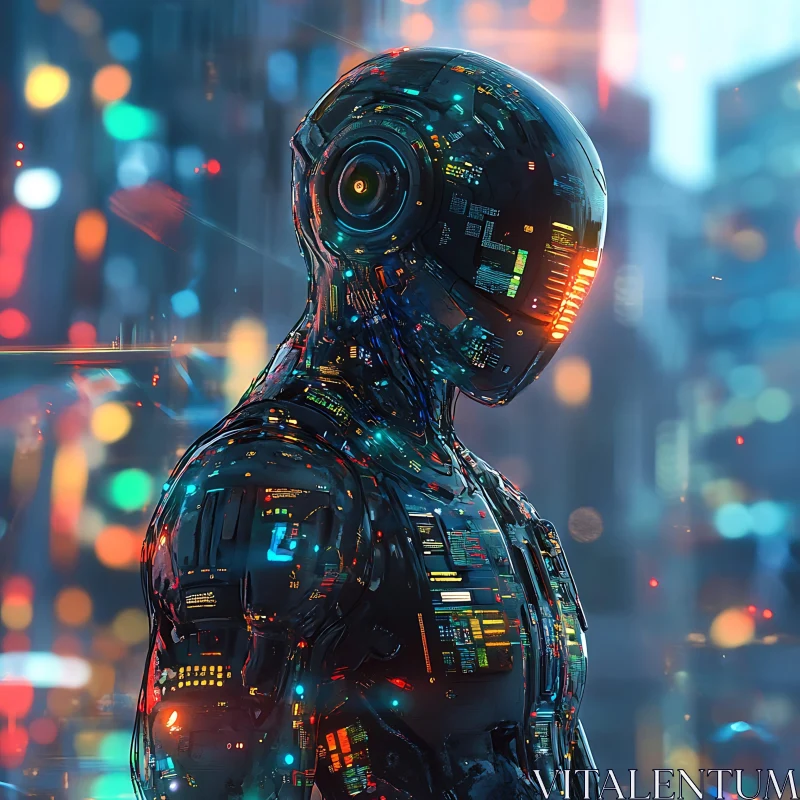 Neon-Lit Cyborg in a Futuristic City AI Image