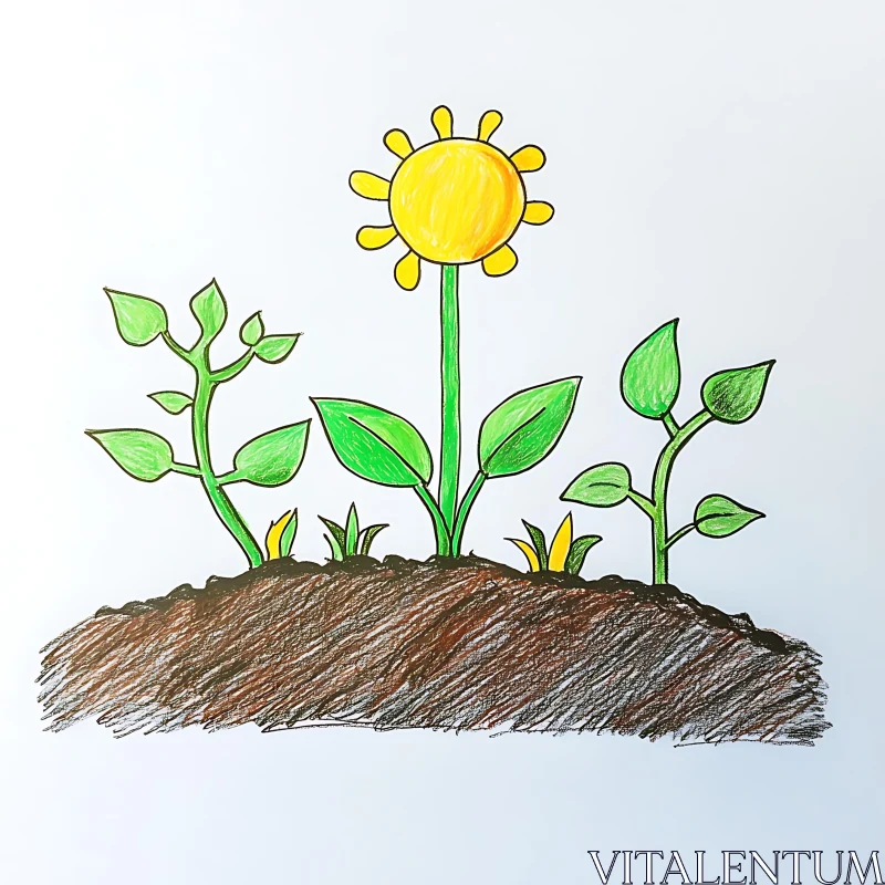 Naive Illustration of Plants Sprouting AI Image