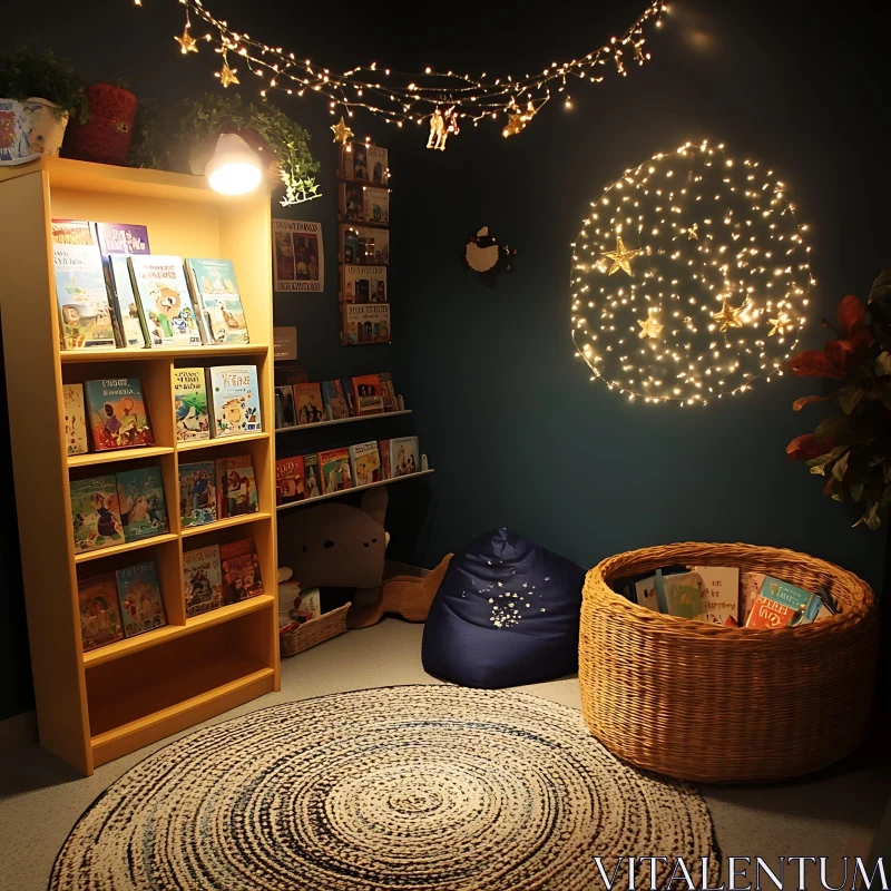 AI ART Cozy Reading Space with Books and Lights